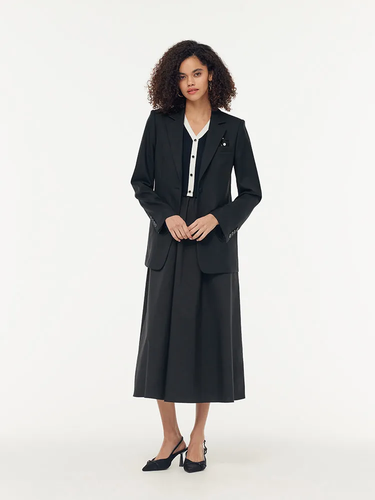 100% Wool Women Blazer With Detachable Brooch