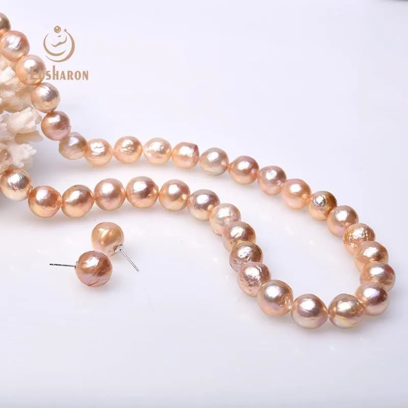 11-14mm Edison Pink Round Baroque Pearl Jewelry Set