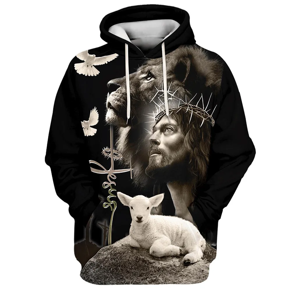 3D All Over Print Black Jesus And Lion Hoodies Jesus Hoodie Men & Women Christian Hoodie 3D Printed Hoodie