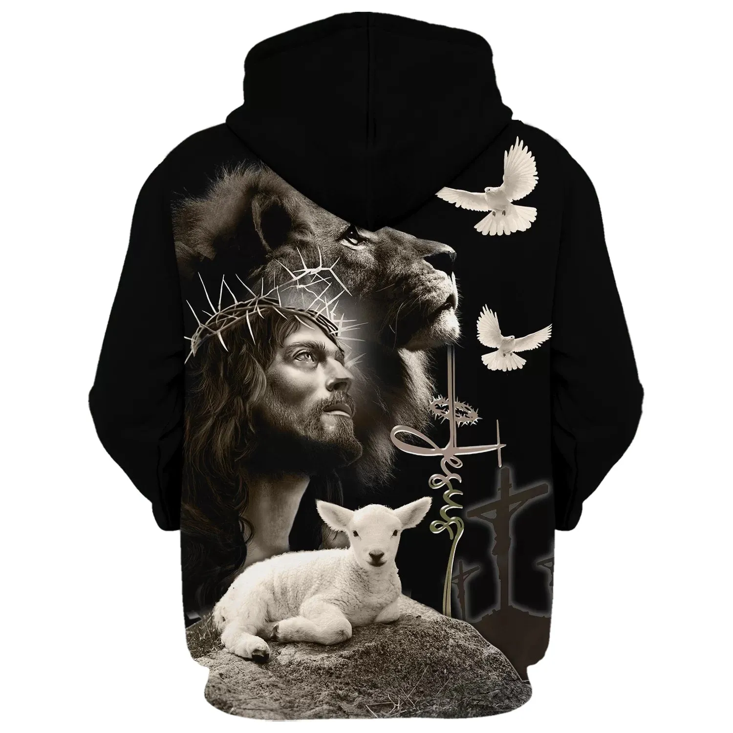 3D All Over Print Black Jesus And Lion Hoodies Jesus Hoodie Men & Women Christian Hoodie 3D Printed Hoodie