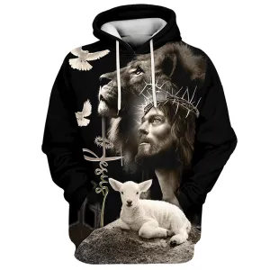 3D All Over Print Black Jesus And Lion Hoodies Jesus Hoodie Men & Women Christian Hoodie 3D Printed Hoodie