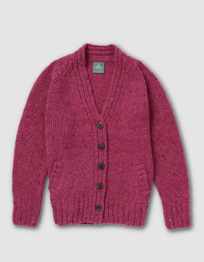 Aran Mills Donegal Cardigan with Side Pockets in Pink