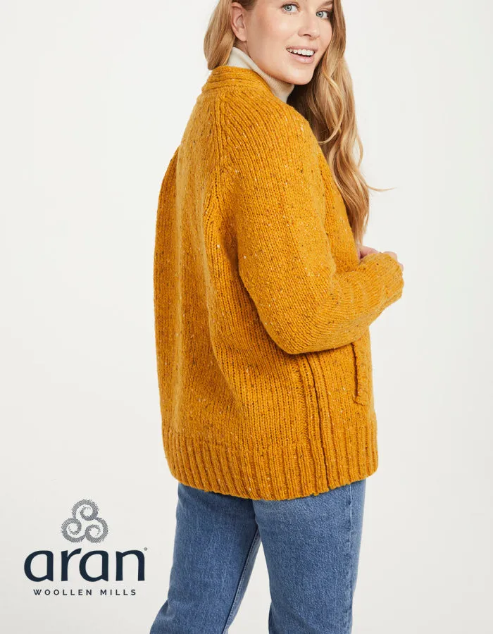 Aran Mills Donegal Tweed Cardigan with Side Pockets in Yellow
