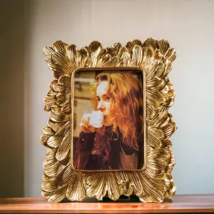 Art Street Retro Vintage Iris Flower Photo Frame For Home Decoration, Wedding Dress Display Picture Frame For Table Top Desk, Birthday, Wedding, Return Gift - Royal Gold (Size: 5x7 Inch)