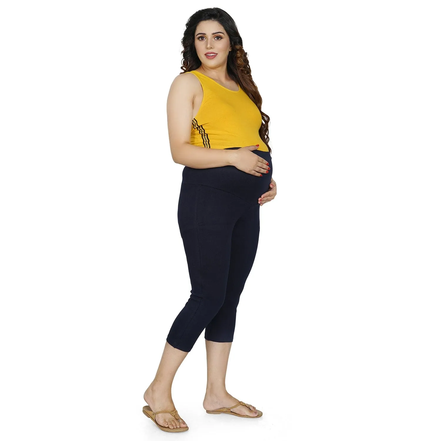 Baby Moo Soft And Comfy Mid-Calf Length Maternity Pant Solid - Navy Blue