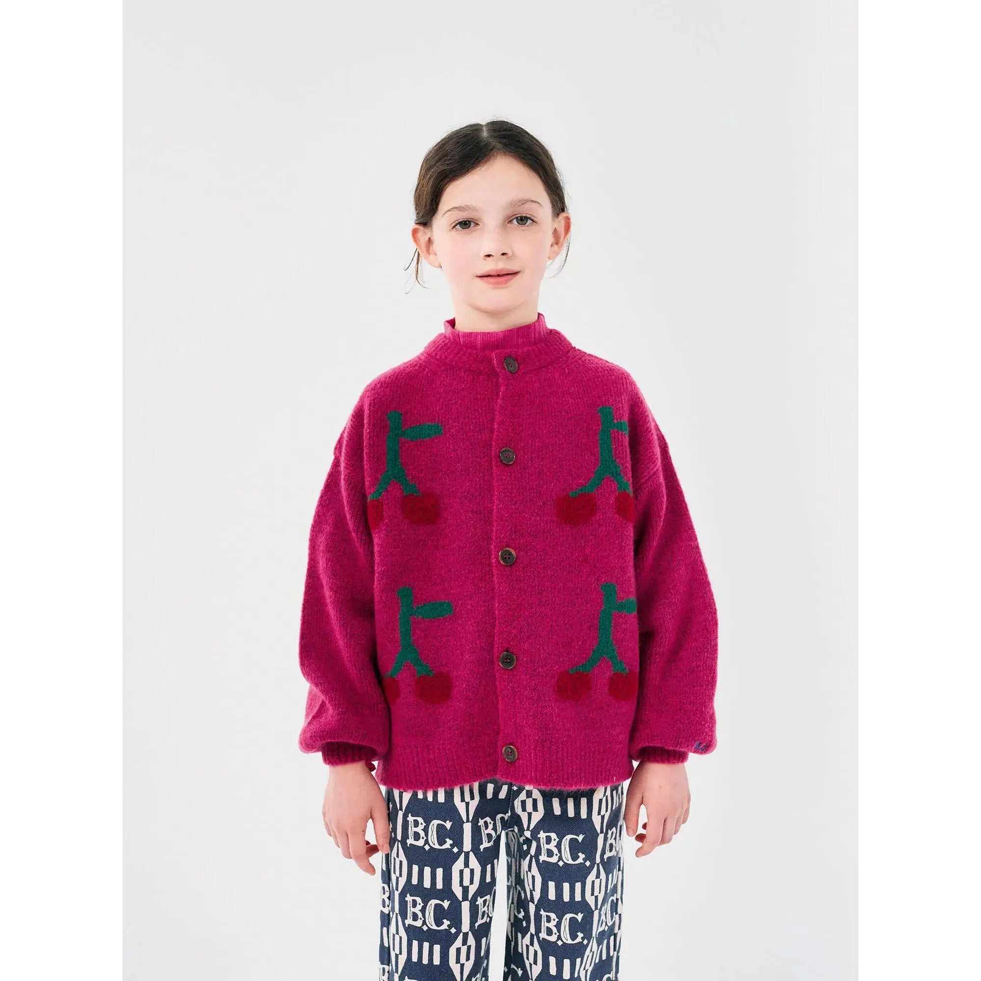 Bobo Choses Bobo Cherry Intarsia Cardigan - Fuchsia