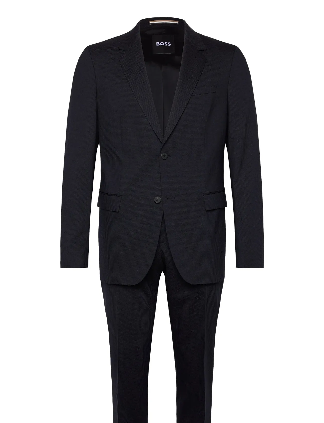 BOSS - H-HOUSTON-2PCS-252 Dark Blue Textured Wool Slim Fit Suit 50540749 404