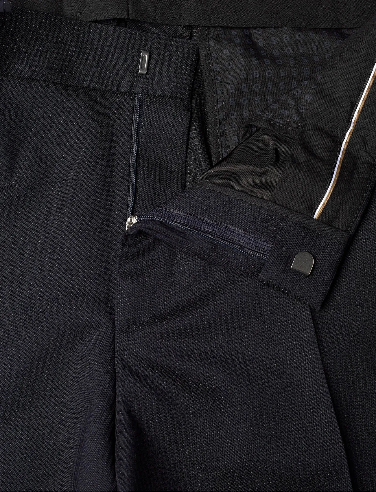 BOSS - H-HOUSTON-2PCS-252 Dark Blue Textured Wool Slim Fit Suit 50540749 404