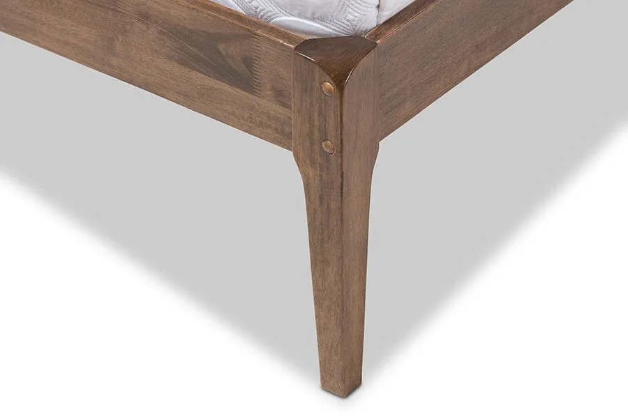 Clifford Dark Grey Fabric & Brown Finish Wood Platform Bed w/Tapered Legs (Full)