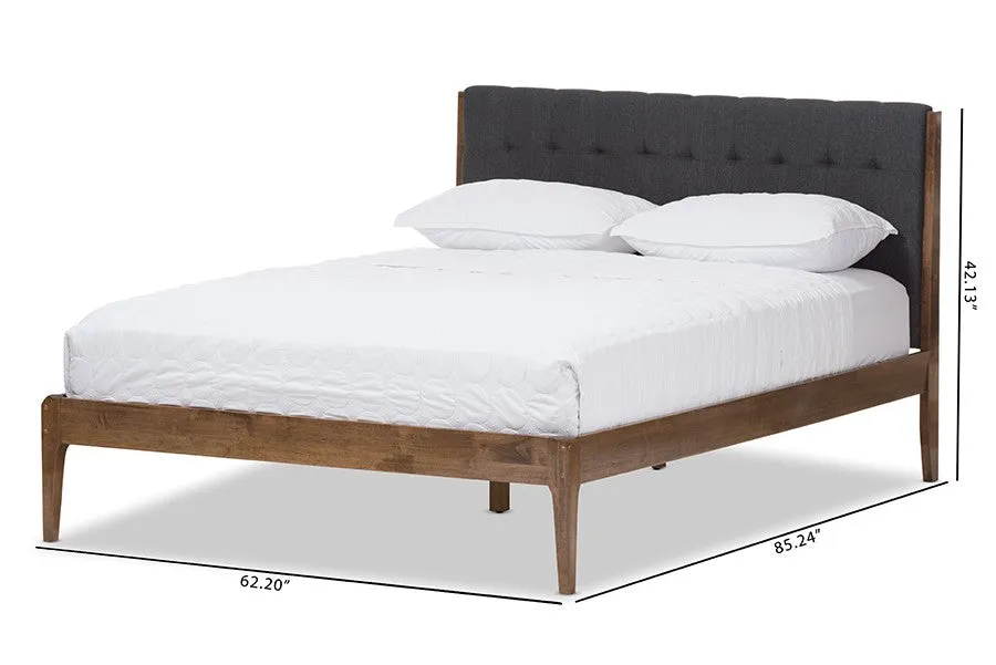 Clifford Dark Grey Fabric & Brown Finish Wood Platform Bed w/Tapered Legs (Full)