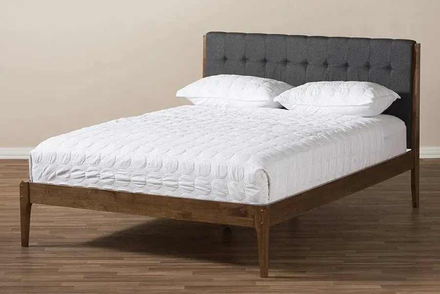 Clifford Dark Grey Fabric & Brown Finish Wood Platform Bed w/Tapered Legs (King)
