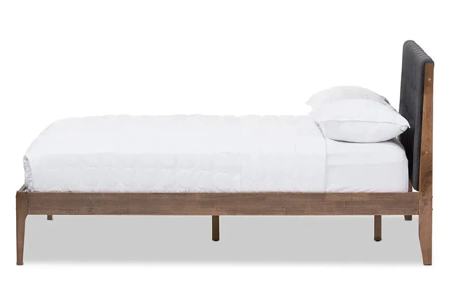 Clifford Dark Grey Fabric & Brown Finish Wood Platform Bed w/Tapered Legs (King)