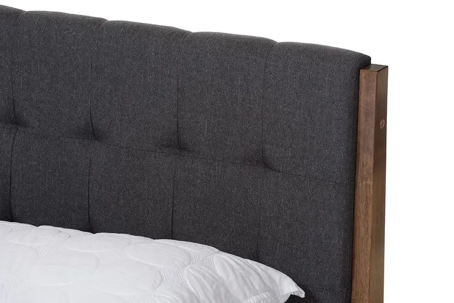 Clifford Dark Grey Fabric & Brown Finish Wood Platform Bed w/Tapered Legs (King)