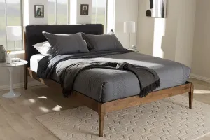 Clifford Dark Grey Fabric & Brown Finish Wood Platform Bed w/Tapered Legs (King)