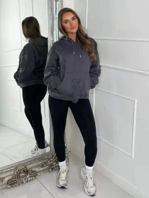 Embroidered Cross Hoodie - Charcoal