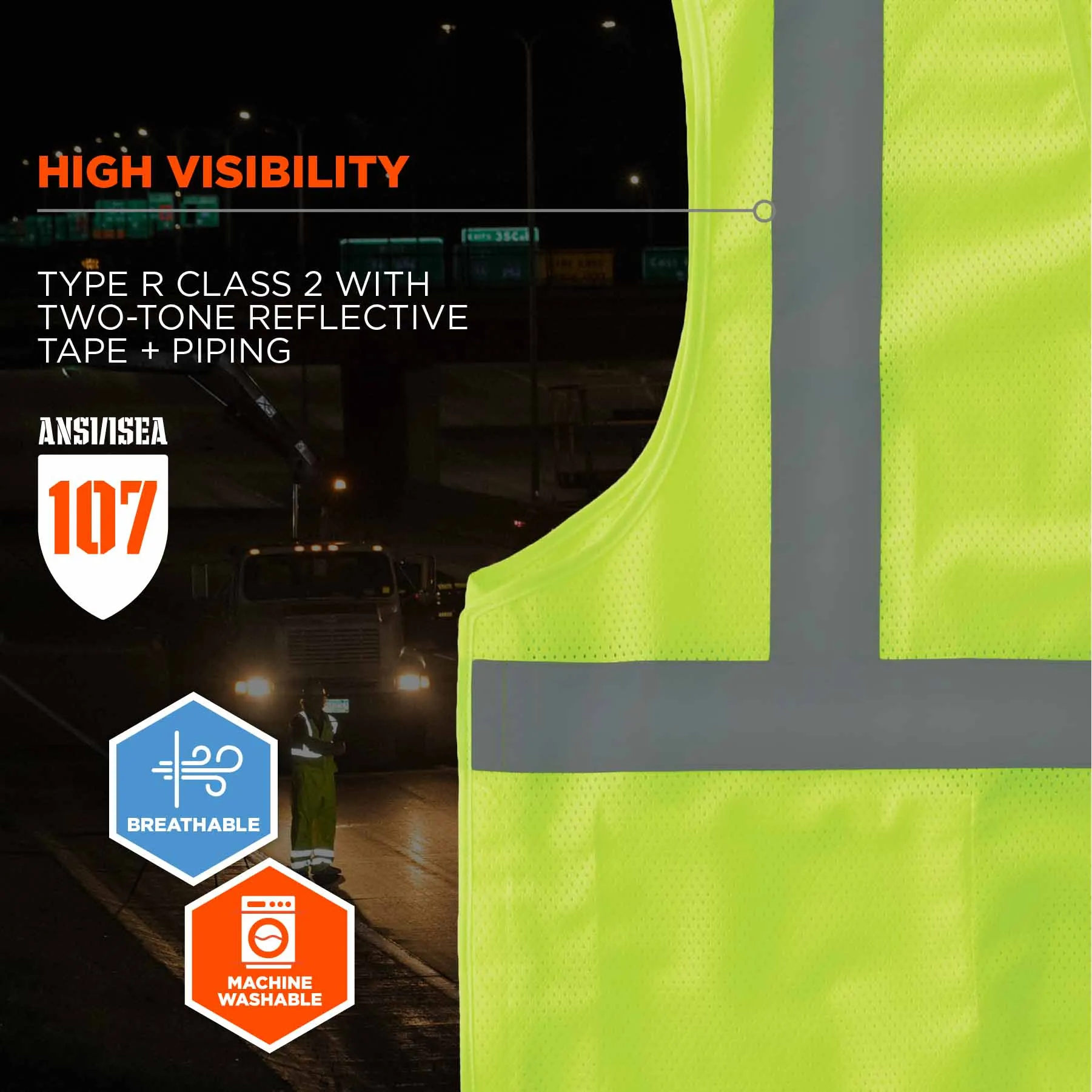 Ergodyne 24545 8215BA-S XL Lime Class 2 Economy Breakaway Mesh Vest - Single Size