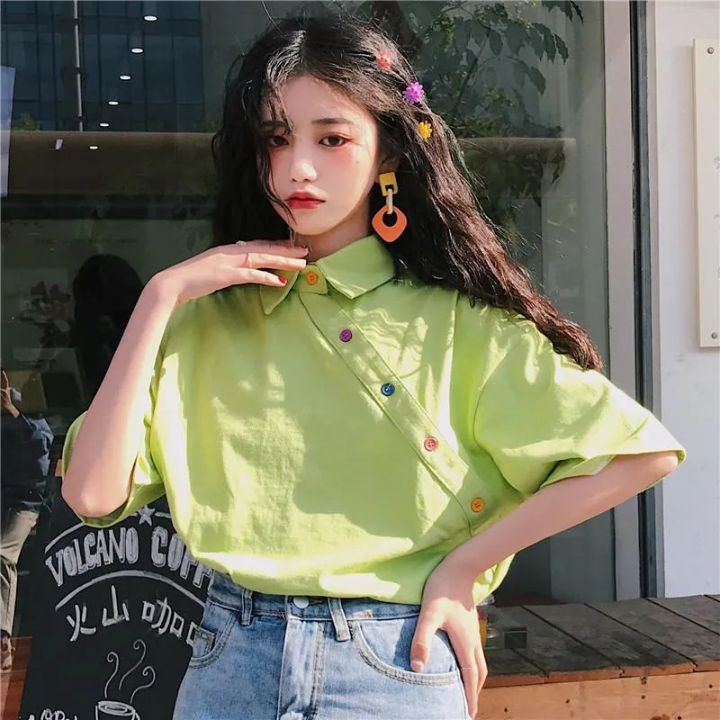 Feminine Blouse Summer Irregular Student Tops INS Hong Kong Vintage Loose Stand Collar Outerwear