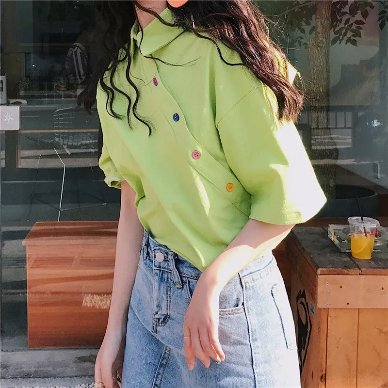 Feminine Blouse Summer Irregular Student Tops INS Hong Kong Vintage Loose Stand Collar Outerwear