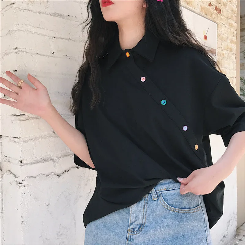 Feminine Blouse Summer Irregular Student Tops INS Hong Kong Vintage Loose Stand Collar Outerwear