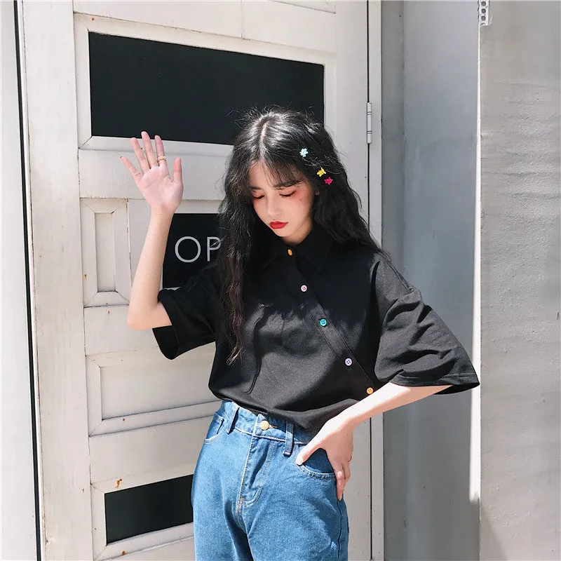 Feminine Blouse Summer Irregular Student Tops INS Hong Kong Vintage Loose Stand Collar Outerwear