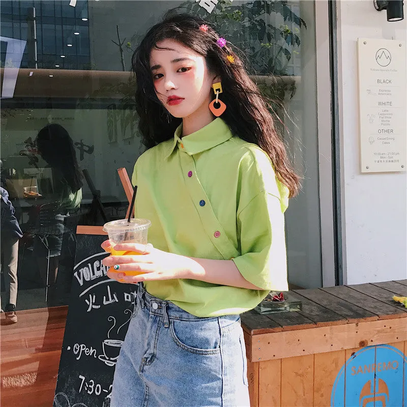 Feminine Blouse Summer Irregular Student Tops INS Hong Kong Vintage Loose Stand Collar Outerwear