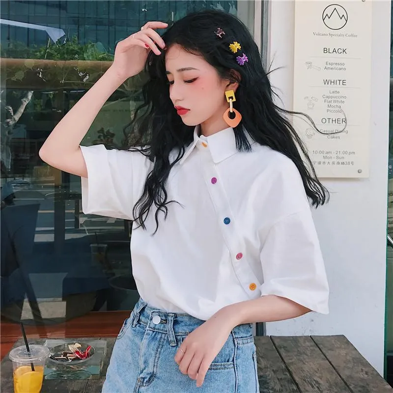 Feminine Blouse Summer Irregular Student Tops INS Hong Kong Vintage Loose Stand Collar Outerwear