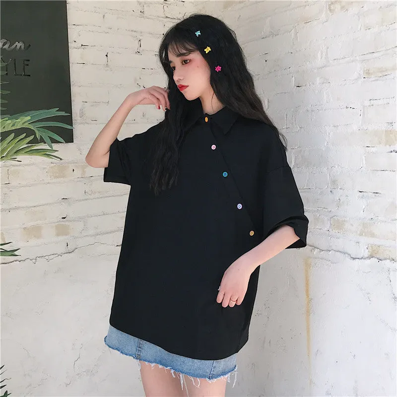Feminine Blouse Summer Irregular Student Tops INS Hong Kong Vintage Loose Stand Collar Outerwear