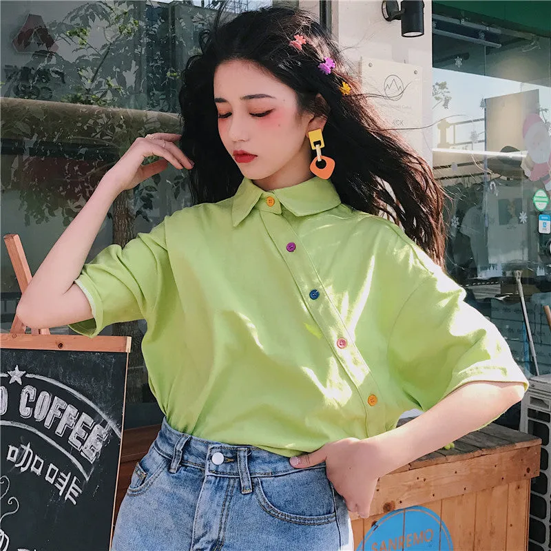 Feminine Blouse Summer Irregular Student Tops INS Hong Kong Vintage Loose Stand Collar Outerwear