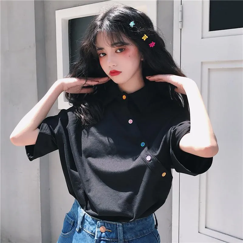 Feminine Blouse Summer Irregular Student Tops INS Hong Kong Vintage Loose Stand Collar Outerwear