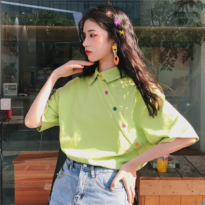 Feminine Blouse Summer Irregular Student Tops INS Hong Kong Vintage Loose Stand Collar Outerwear
