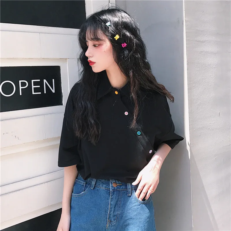 Feminine Blouse Summer Irregular Student Tops INS Hong Kong Vintage Loose Stand Collar Outerwear