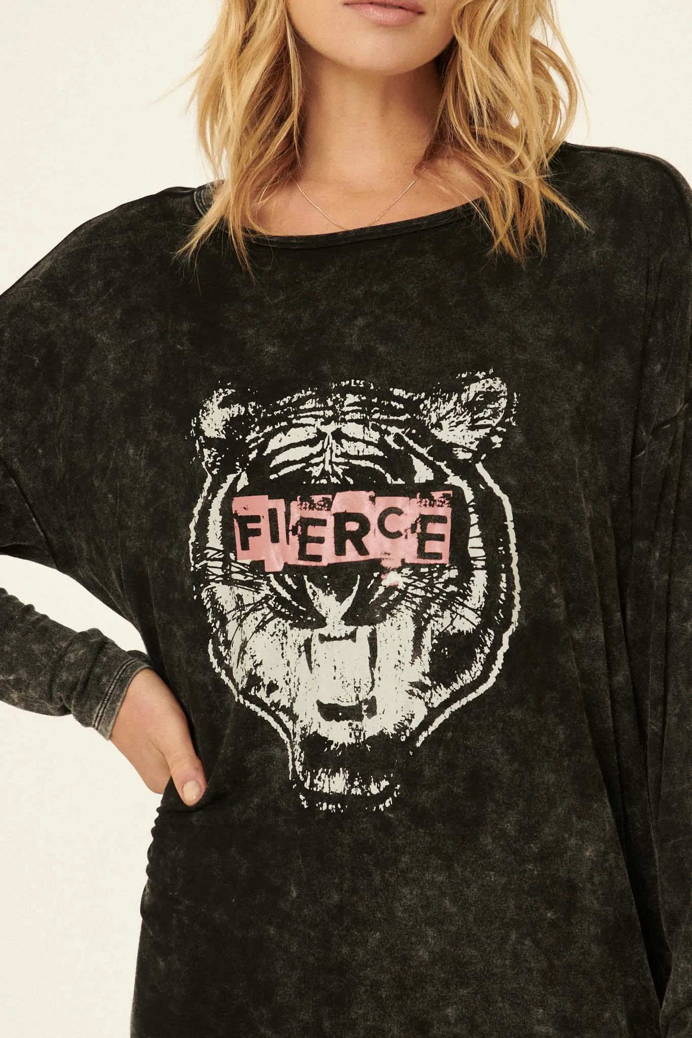 Fierce Vintage Long-Sleeve Graphic T-Shirt Dress