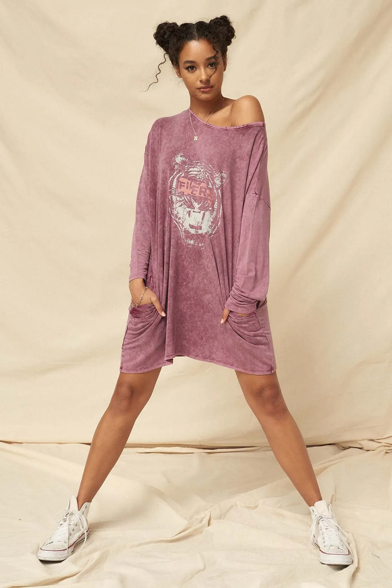 Fierce Vintage Long-Sleeve Graphic T-Shirt Dress