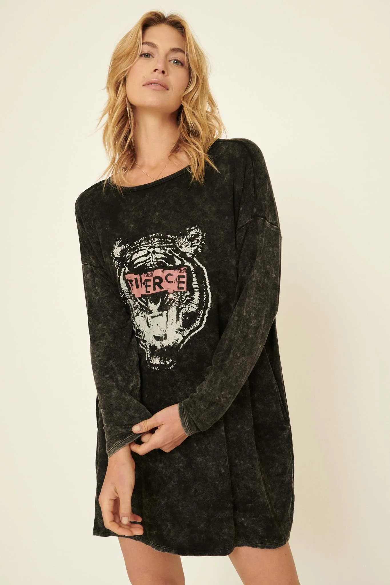 Fierce Vintage Long-Sleeve Graphic T-Shirt Dress