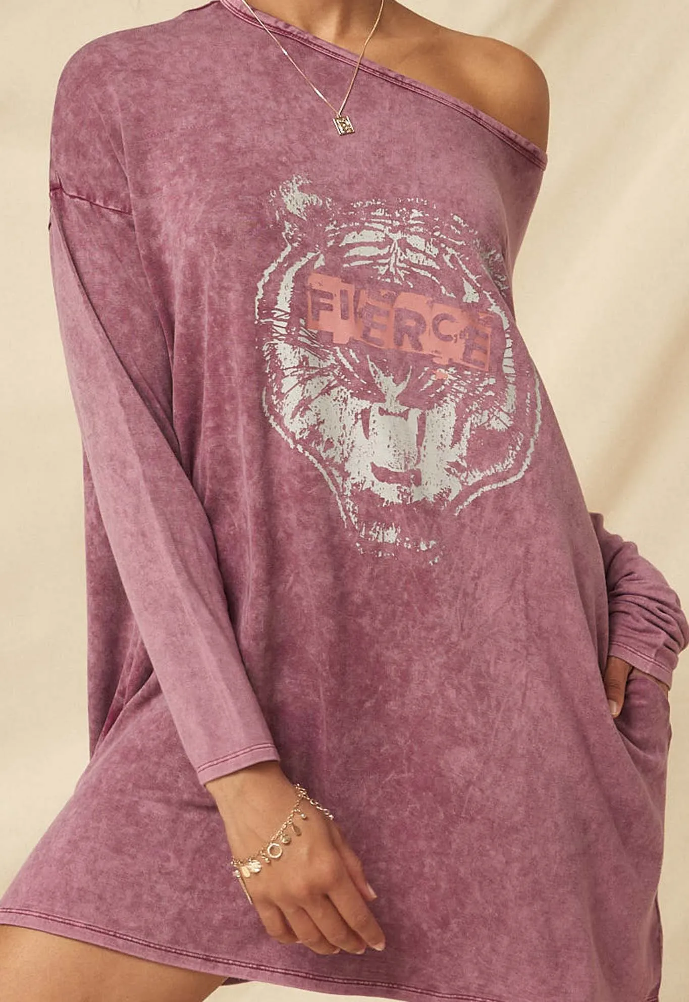 Fierce Vintage Long-Sleeve Graphic T-Shirt Dress