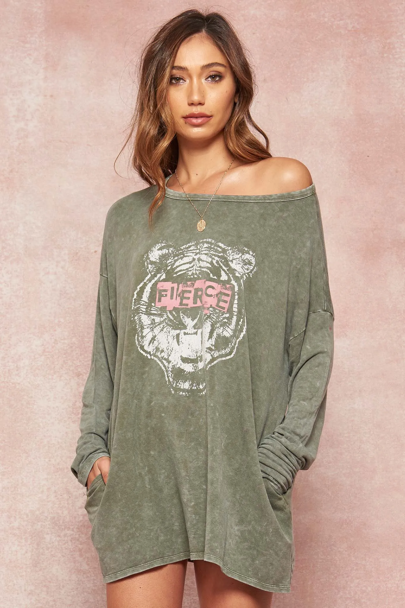 Fierce Vintage Long-Sleeve Graphic T-Shirt Dress