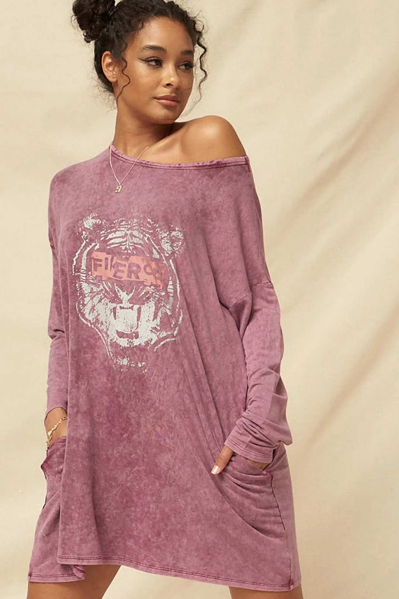 Fierce Vintage Long-Sleeve Graphic T-Shirt Dress