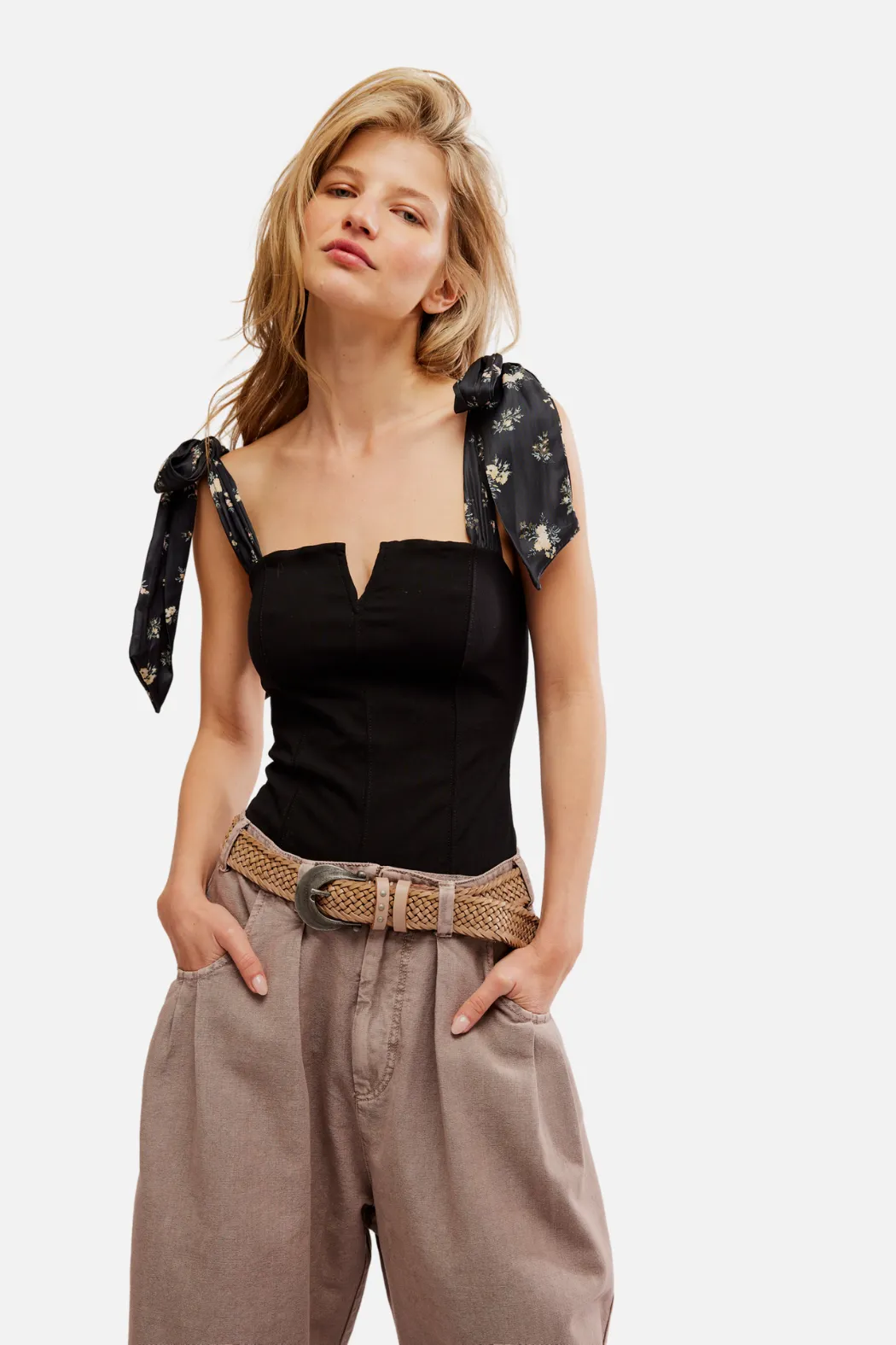 Free People Printed Lola Bodysuit - Black