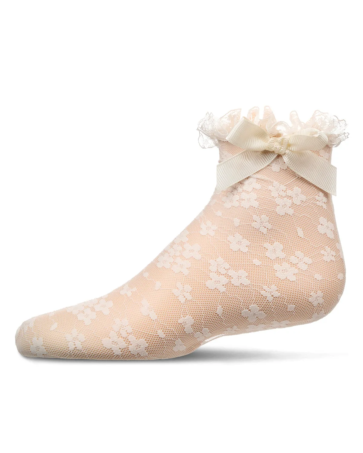 Girls Floral Lace Bow Trim Ankle Sock