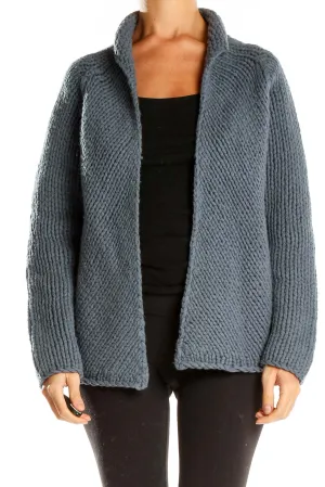 Gray Chunky Knit Open Front Cardigan
