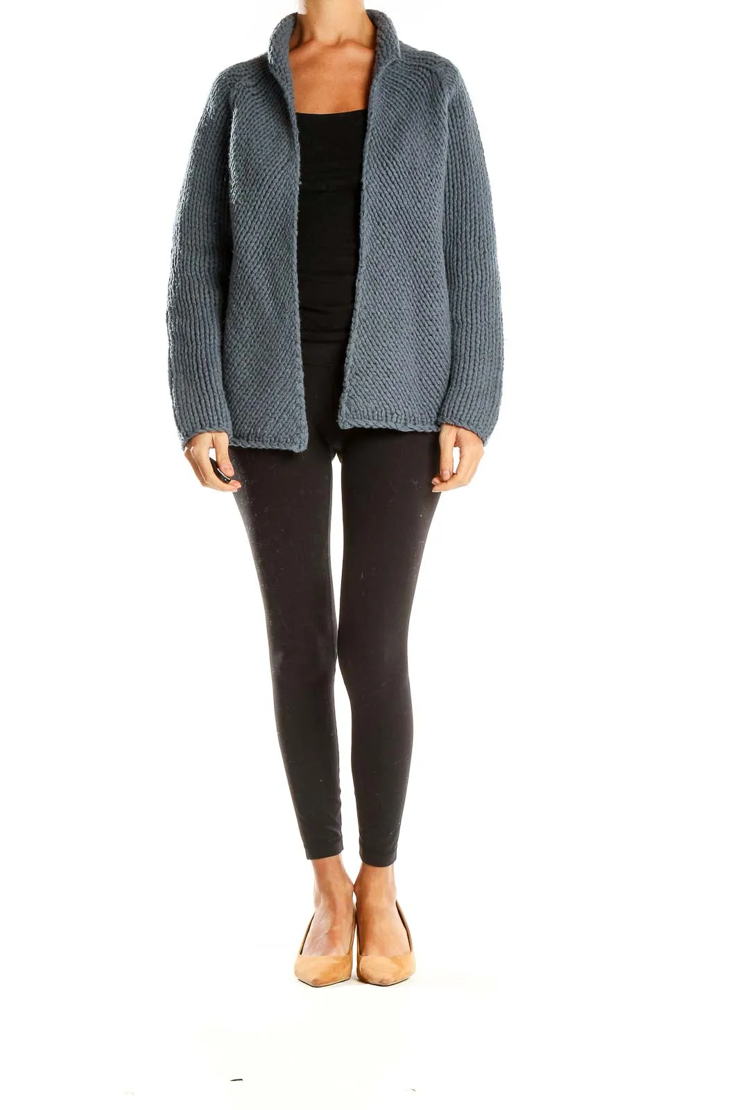 Gray Chunky Knit Open Front Cardigan