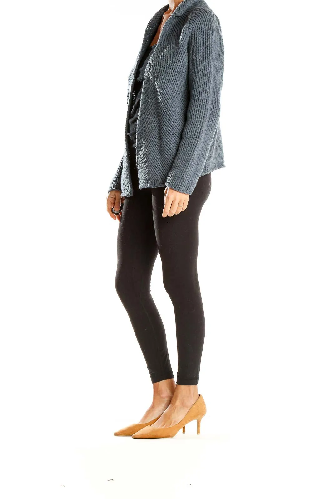Gray Chunky Knit Open Front Cardigan