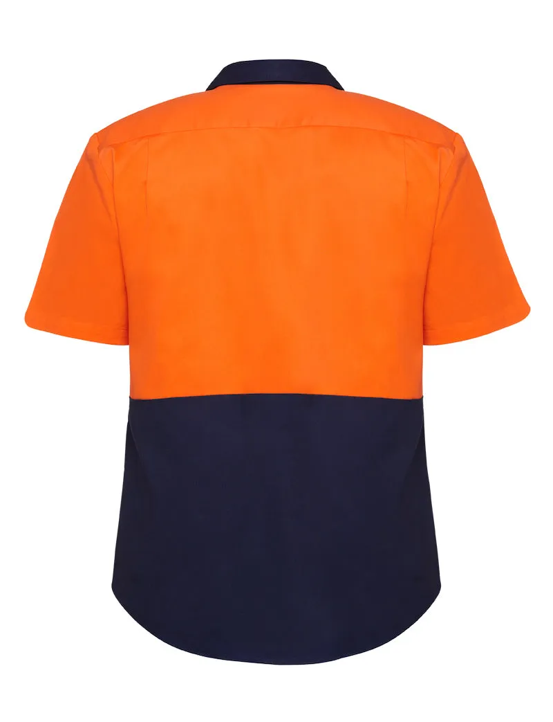 Hard Yakka Core Hi Vis 2 Tone Short Sleeve Lightweight Vented Shirt Orange Navy