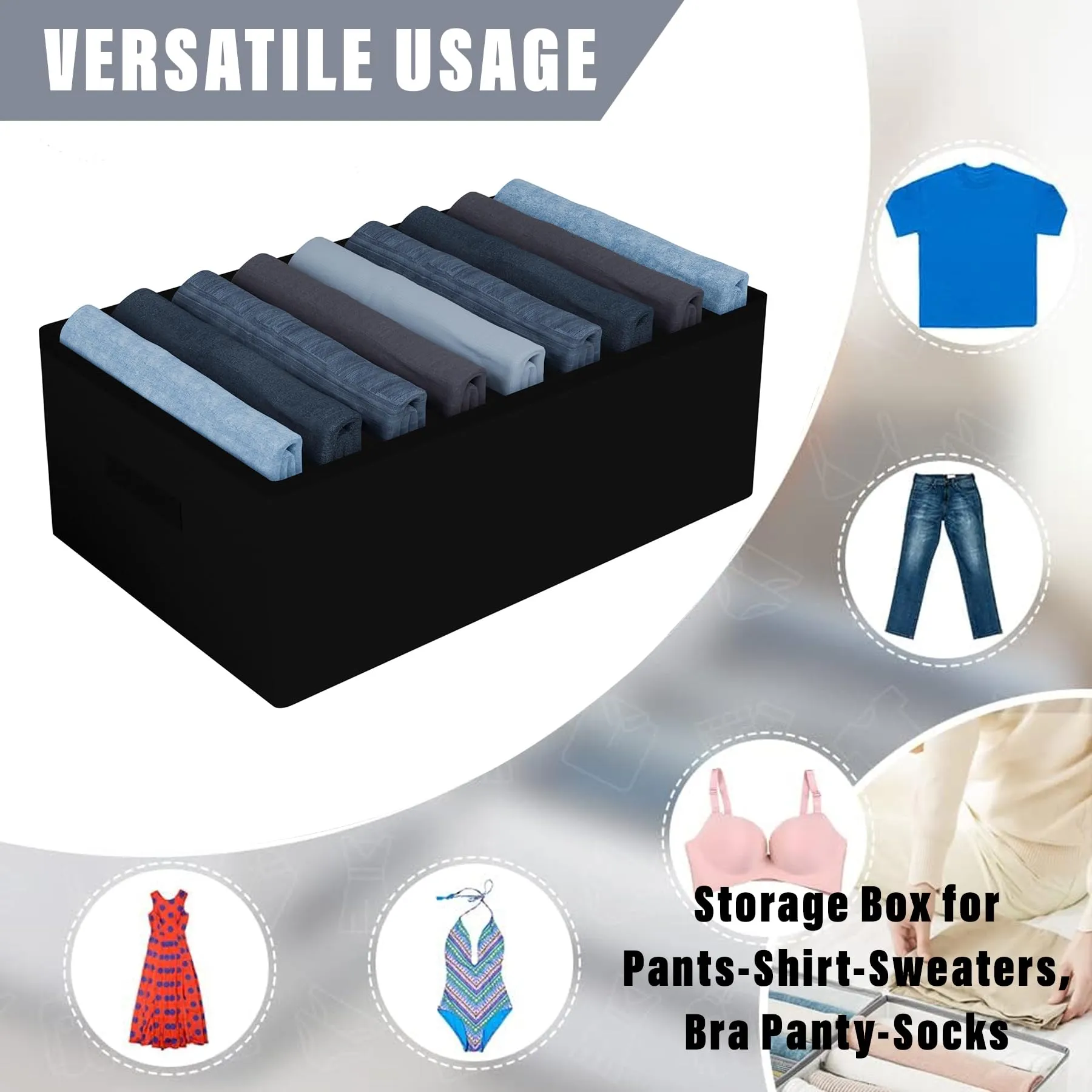 Heart Home Trouser Box | Wardrobe Organizer | Clothes Organizer | Storage Box for Pants-Shirt-Sweaters-Bra Panty-Socks | 9-Grid Closet Organizer | Plain | Large | Black