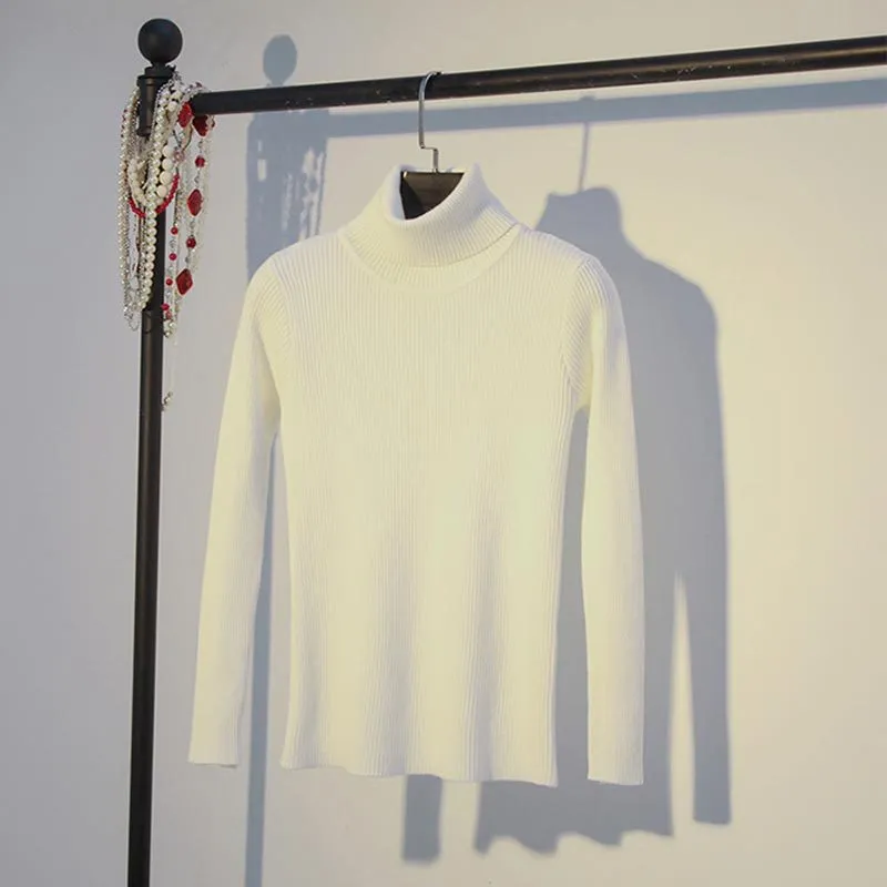 High Collar Women Short Slimming Slim-Look Knitted Long Sleeved Sweater