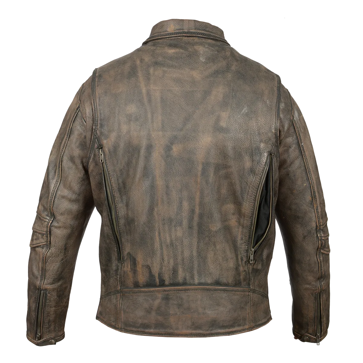 HMM517DB Men's Distressed Brown Leather Racer Jacket with Vents