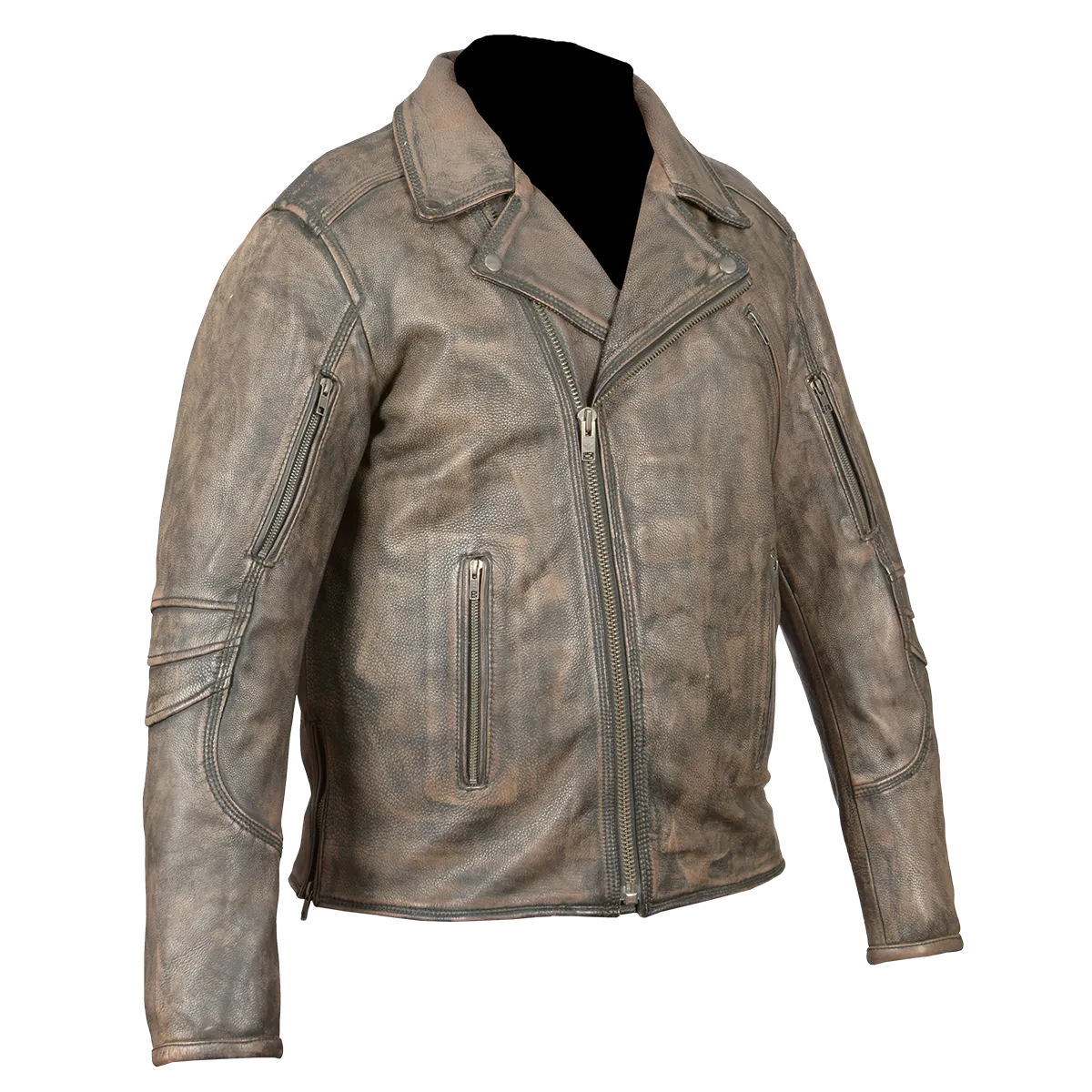 HMM517DB Men's Distressed Brown Leather Racer Jacket with Vents