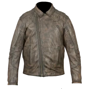 HMM517DB Men's Distressed Brown Leather Racer Jacket with Vents