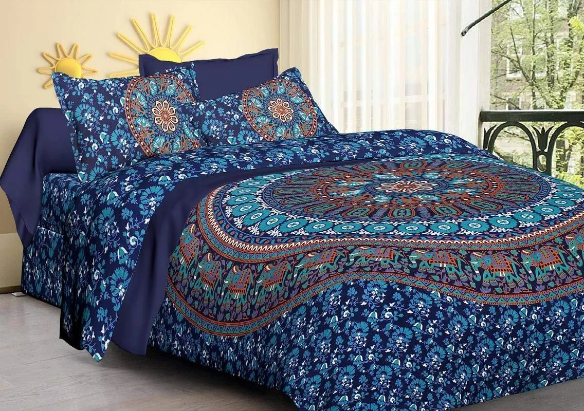 JAIPUR PRINTS Cotton Mandala Double Bedsheet with 2 Pillow Covers-King Size-Feel Free, It's JAIPUR PRINTS