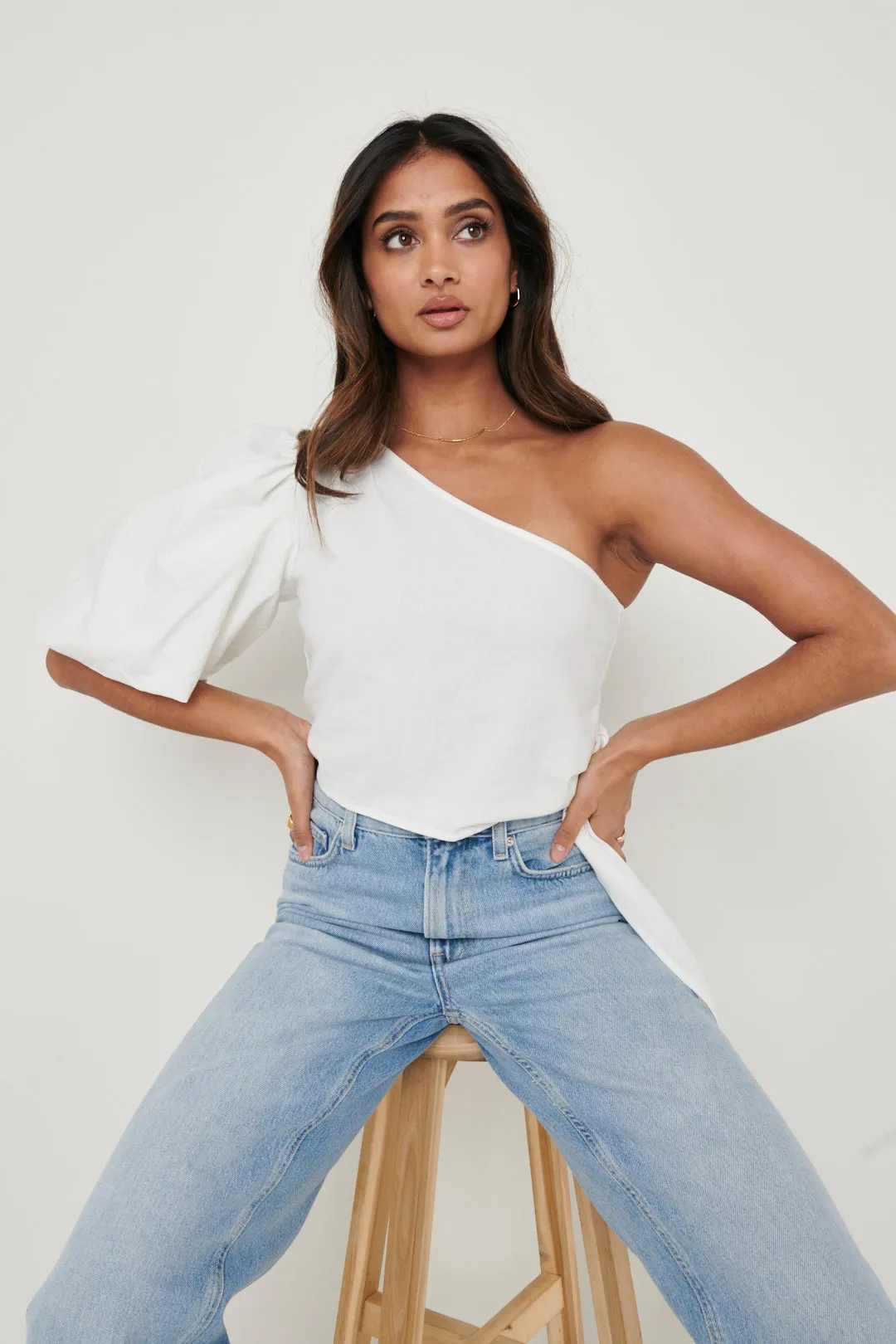 Josilyn One Shoulder Blouse - White